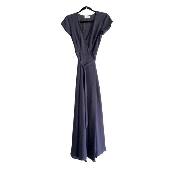 Aritzia Dresses & Skirts - ARITZIA BABATON Lexia Navy Blue Wrap Maxi Dress With Tie Waist S